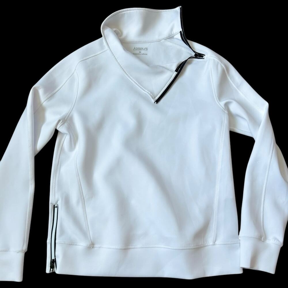 NWOT ACEGOLFS More Than Basic Irregular Collar White Golf Sweatshirt Size Small